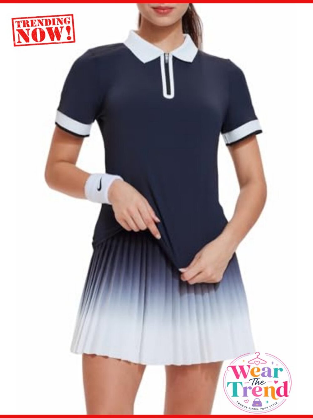 Pleated Tennis Skort Set with Polo Top & Built-in Shorts Golf Pickleball